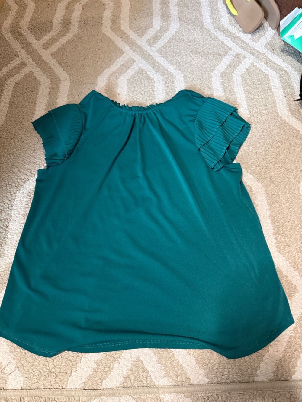 Adrianna Papell Teal Pleated Short Sleeve Blouse